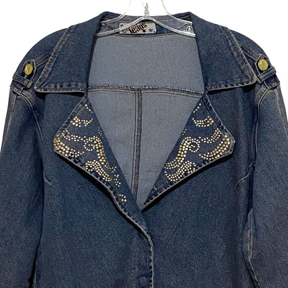 Vintage Crest Jeans Denim Jacket Womens 3X Embellished Y2K Boho Hippie Western - Picture 2 of 9